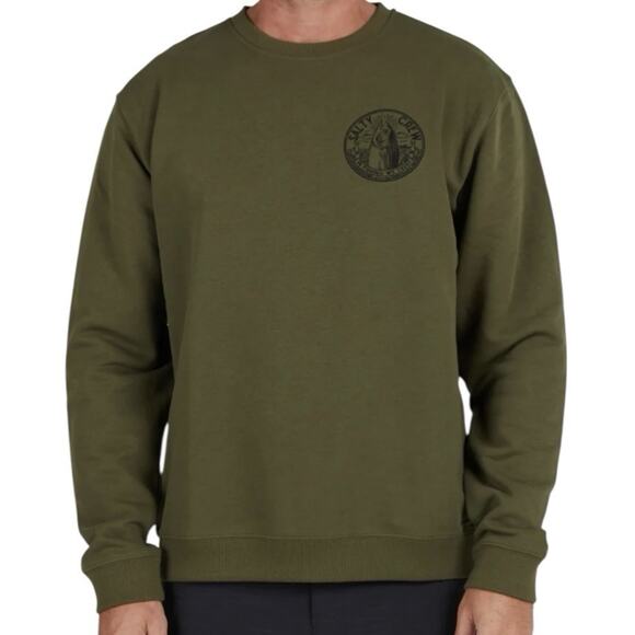 Salty Crew Men's Pullover Sweatshirt Sz S Olive Green In Fishing We Trust - Picture 2 of 8